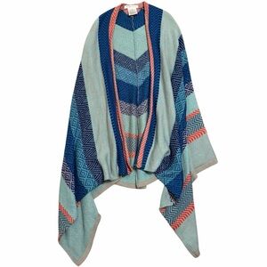 BCBG Blue & Orange Open Front Cape Wrap